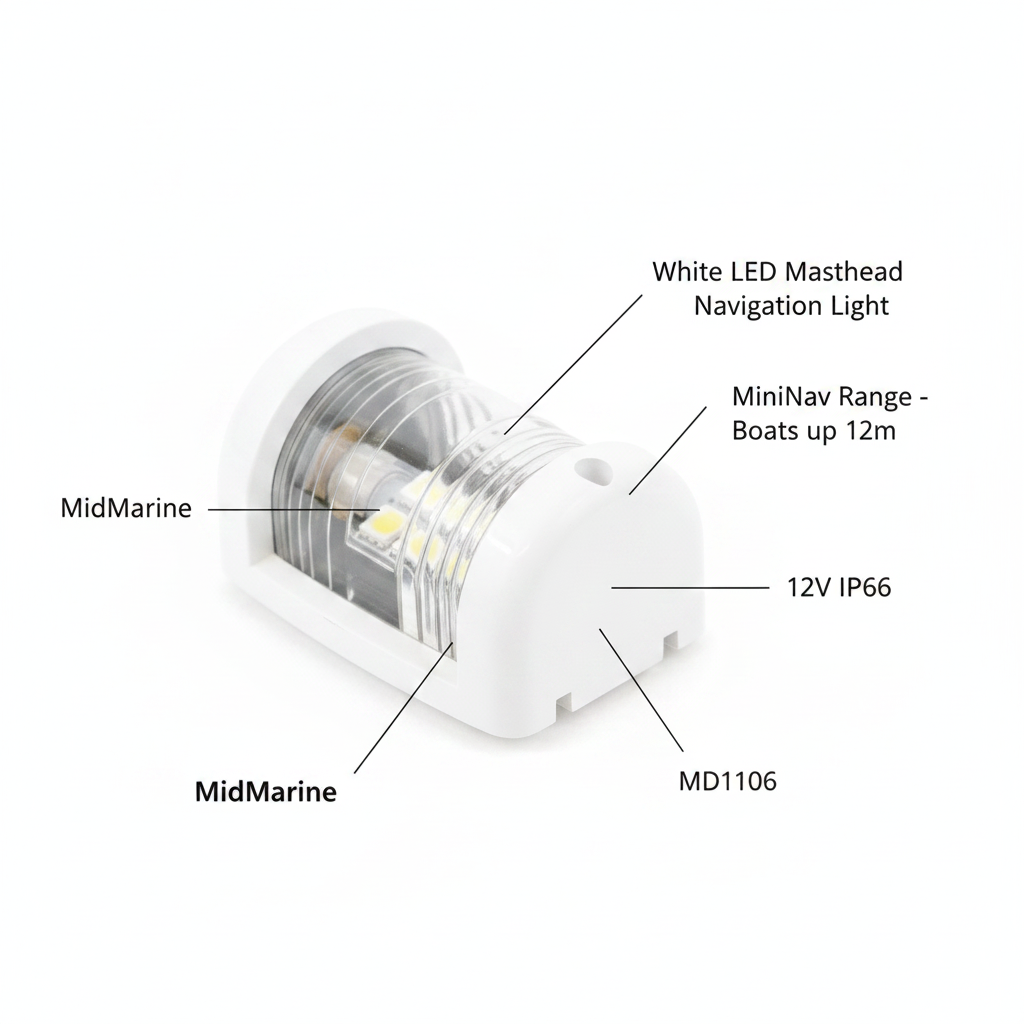 White Masthead MiniNav LED Masthead Light — up to 12 m | 4Boats - Technical specification image 2