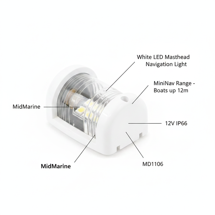 White Masthead MiniNav LED Masthead Light — up to 12 m | 4Boats - Technical specification image 2