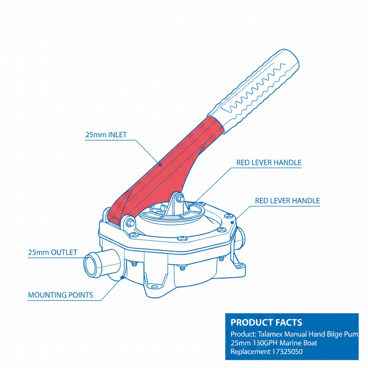 Talamex Manual Hand Bilge Pump 25mm 130GPH Marine Boat Replacement 17325050 - Technical specification image 3
