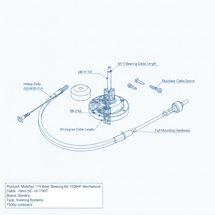 11 FT Boat Steering System Multiflex Outboard 200HP Marine Cable & Wheel Kit - Technical specification image 3