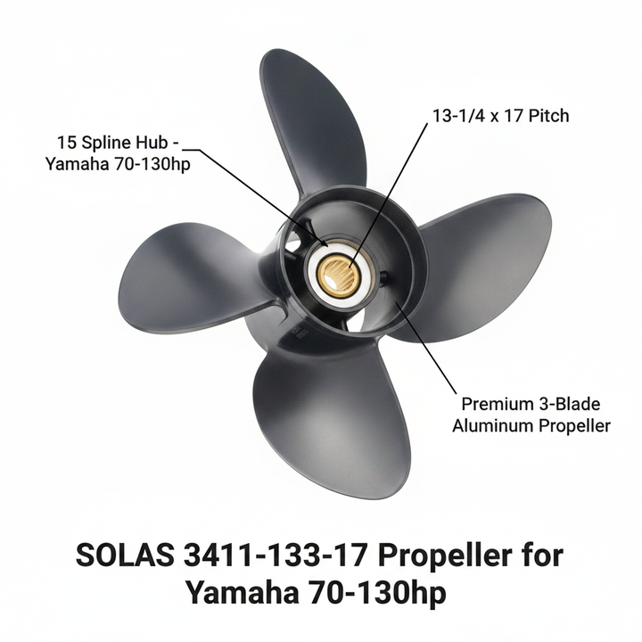 SOLAS 3411-133-17 Propeller for Yamaha 70-130hp 13-1/4 x 17 15 Spline Amita 3 - Technical specification image 2
