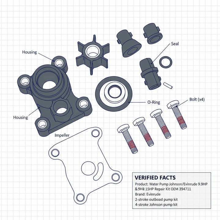 Water Pump Johnson/Evinrude 9.9HP & 15HP Repair Kit OEM 394711 - Technical specification image 2