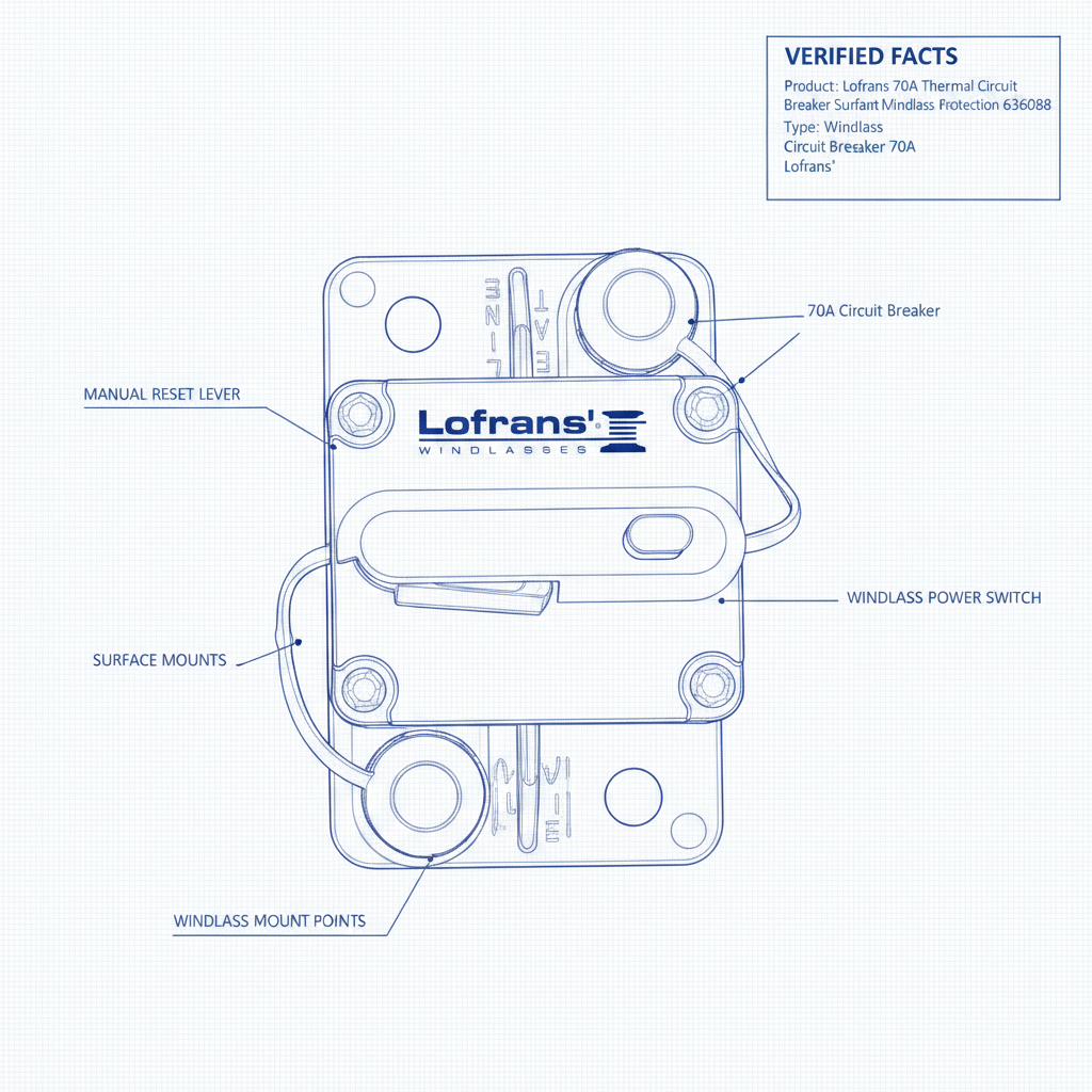 Lofrans 70A Thermal Circuit Breaker Surface Mount Windlass Protection 636088 - Technical specification image 3