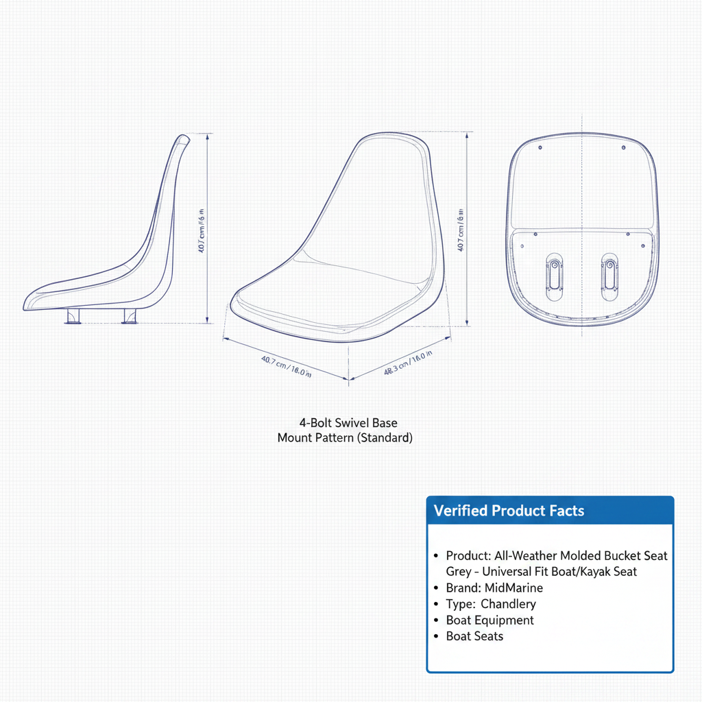 All-Weather Molded Bucket Seat Grey - Universal Fit Boat/Kayak Seat - Technical specification image 3