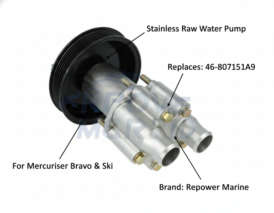 Stainless Raw Water Pump for Mercruiser Bravo & Ski, Replaces: 46-807151A9 - Technical specification image 2