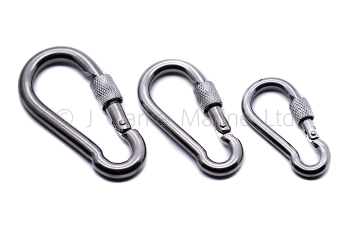 Carbine carabiner snap hook with lock nut A4 316 stainless steel - 4Boats