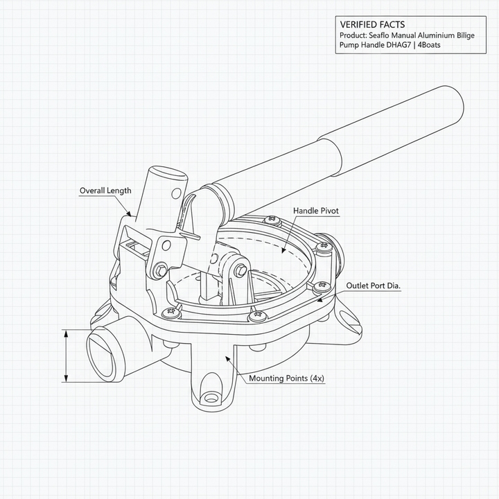 Seaflo Manual Aluminium Bilge Pump Handle DHAG7 | 4Boats - Technical specification image 3