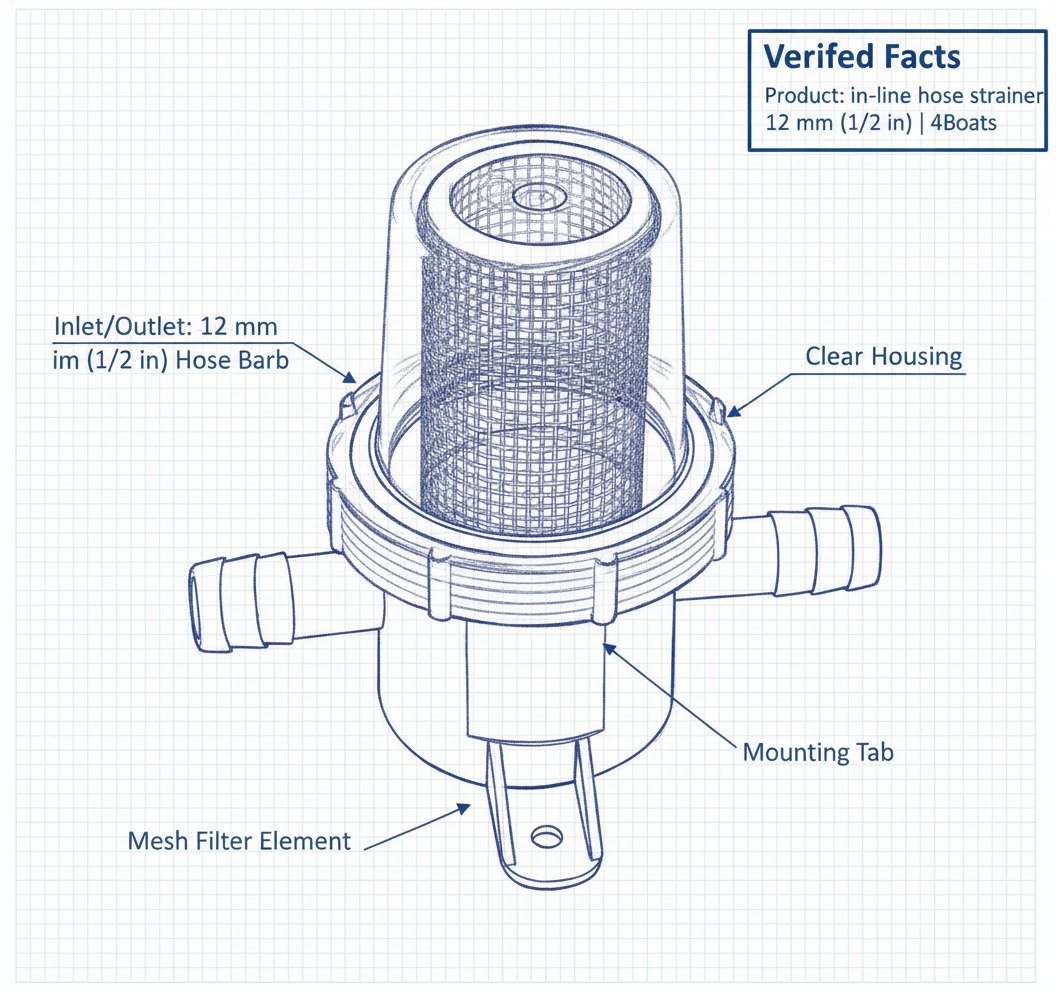 Strainer in-line hose strainer 12 mm (1/2 in) | 4Boats - Technical specification image 3