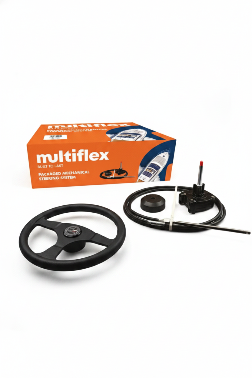 Multiflex 55HP mechanical steering kit – helm, steering cable, bezel and steering wheel