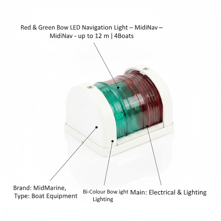 Red & Green Bow LED Navigation Light – MidiNav – up to 12 m | 4Boats - Technical specification image 2