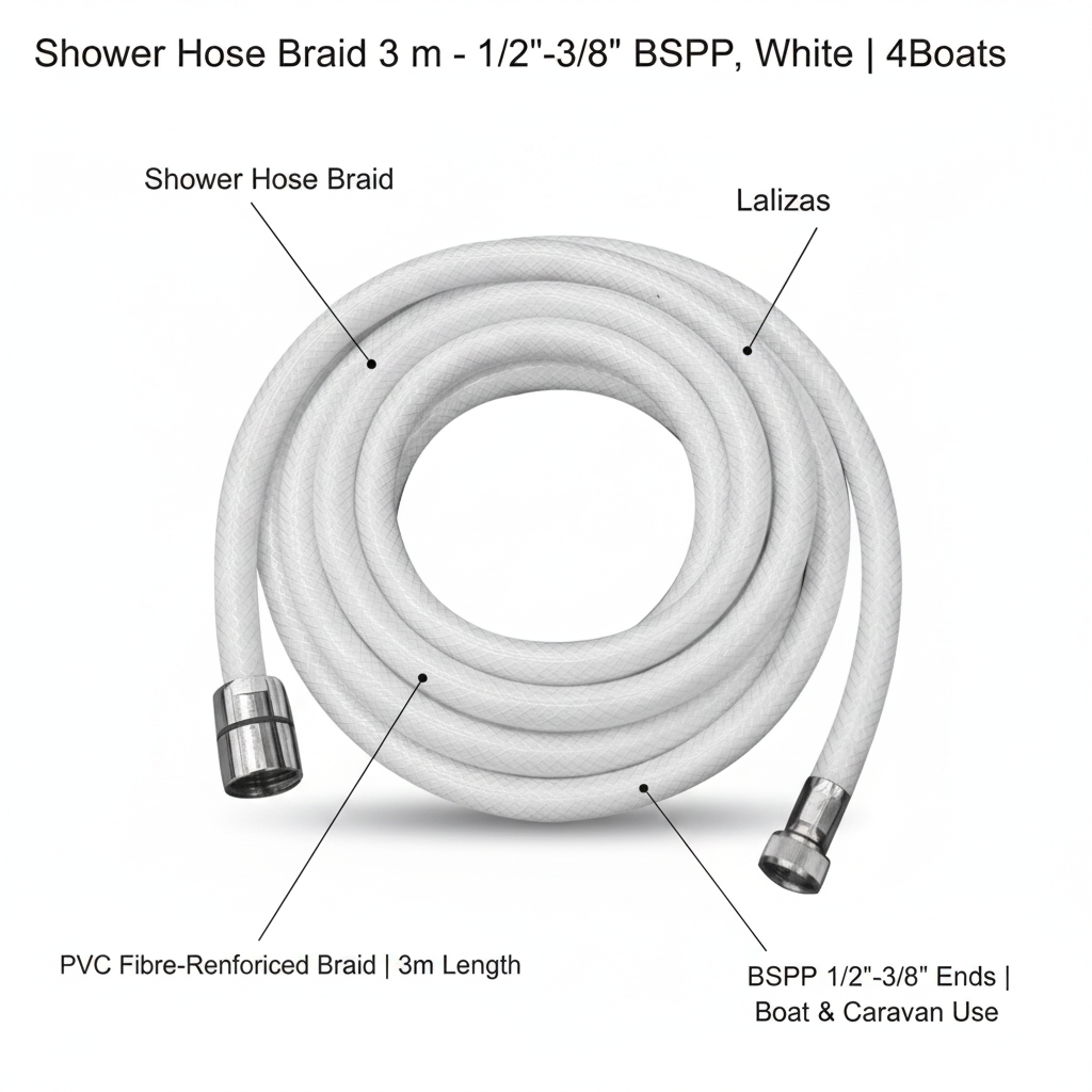 Shower Hose Braid 3 m - 1/2"-3/8" BSPP, White | 4Boats - Technical specification image 2