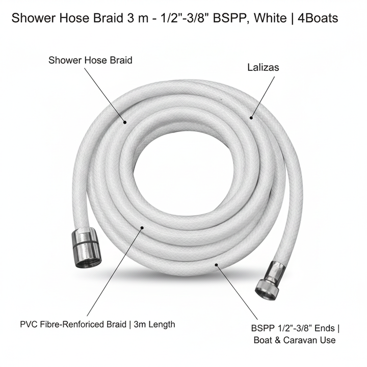 Shower Hose Braid 3 m - 1/2"-3/8" BSPP, White | 4Boats - Technical specification image 2