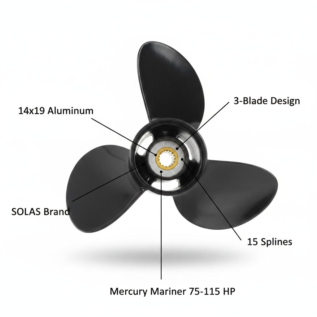 Solas 14x19 Aluminum Propeller Mercury Mariner 75 90 100 115 HP 15 Splines - Technical specification image 2