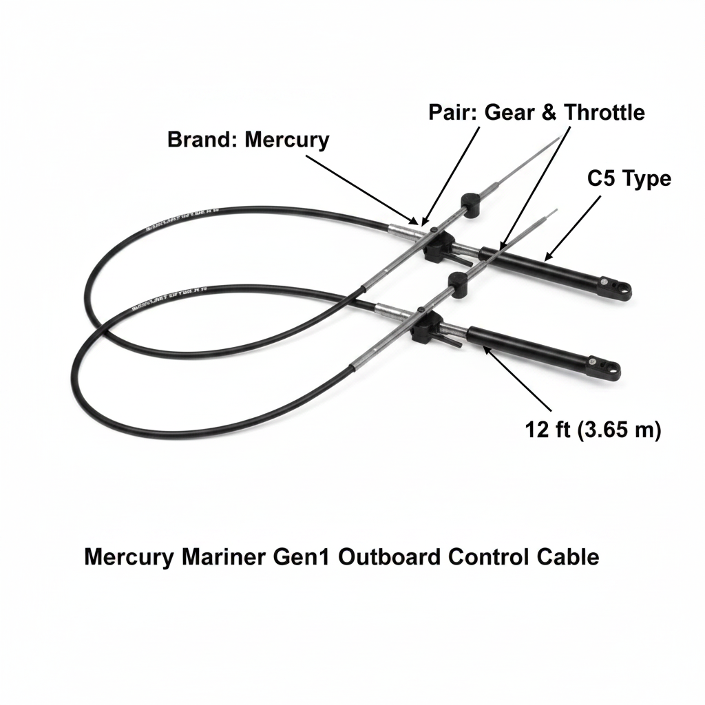 Pair 12ft Mercury Mariner Gen1 Outboard Control Cable - Gear & Throttle 3.65m C5 Type - UK Stock image 1