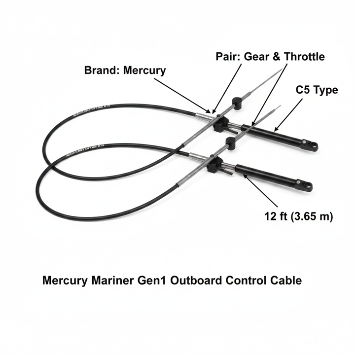 Pair 12ft Mercury Mariner Gen1 Outboard Control Cable - Gear & Throttle 3.65m C5 Type - UK Stock image 1