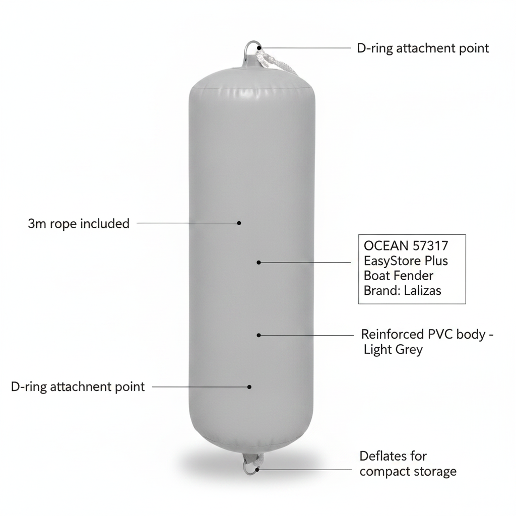 OCEAN 57317 EasyStore Plus Inflatable Fender 32 x 97cm Light Grey - Technical specification image 2