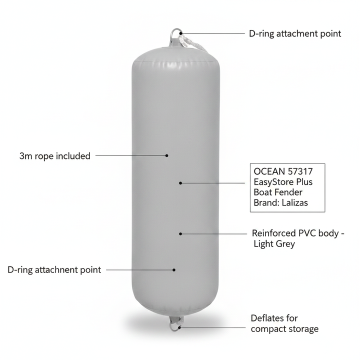 OCEAN 57317 EasyStore Plus Inflatable Fender 32 x 97cm Light Grey - Technical specification image 2