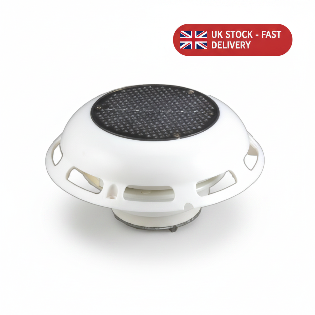 Solar Powered Boat Ventilator White with Battery & Switch Marine Vent MD1142 - UK Stock image 1