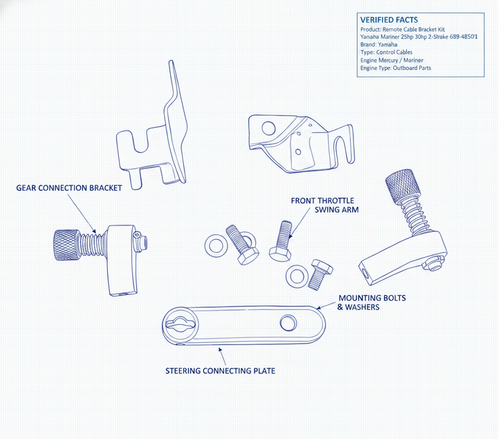 Remote Control Cable Bracket Kit Yamaha Mariner 25hp 30hp 2-Stroke 689-48501 - Technical specification image 3