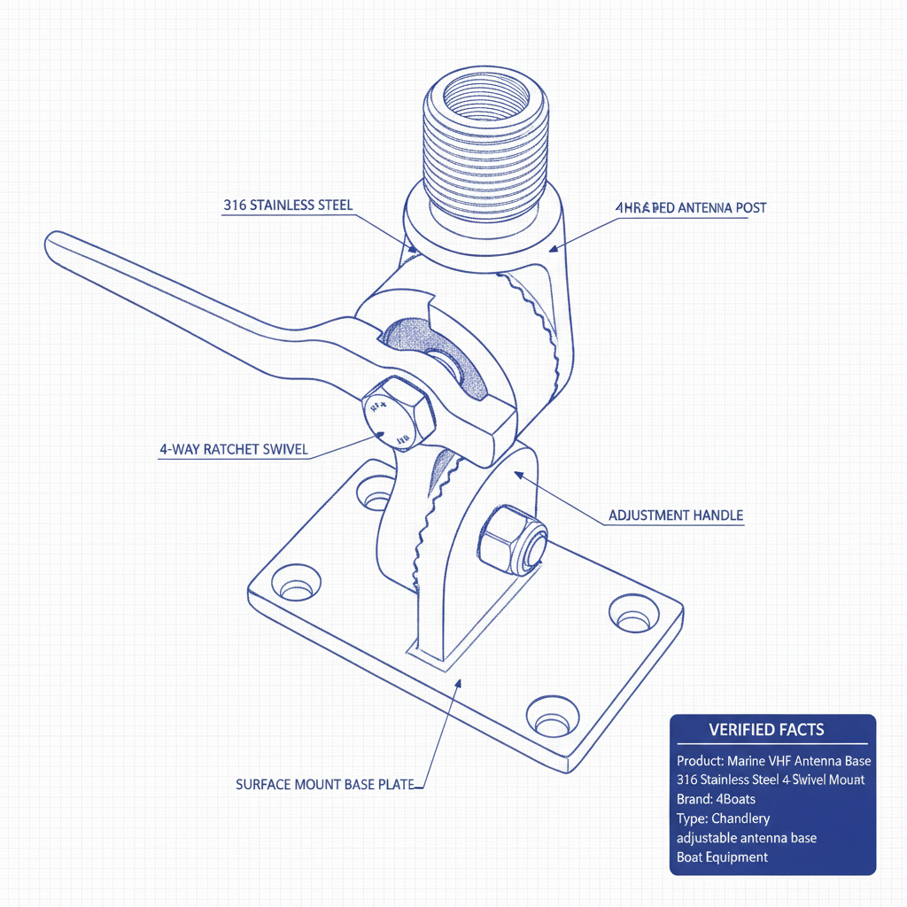 Marine VHF Antenna Base 316 Stainless Steel 4-Way Swivel Adjustable Mount Boat - Technical specification image 2
