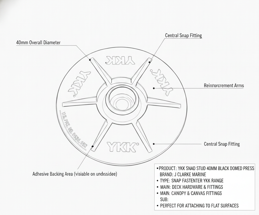 YKK Snad STUD 40mm black domed press snap self adhesive fastener - Technical specification image 3