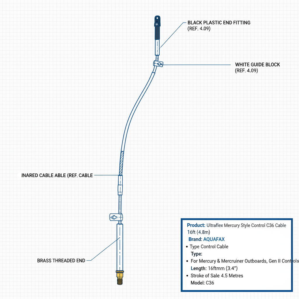 Ultraflex Mercury Style Control C36 Cable 16ft (4.8m) - Technical specification image 2
