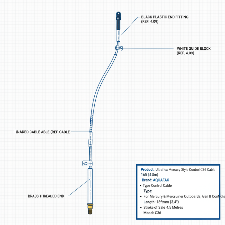 Ultraflex Mercury Style Control C36 Cable 16ft (4.8m) - Technical specification image 2