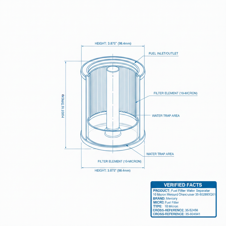 Fuel Filter - Mercury 35-802893Q01 10 Micron | 4Boats - Technical specification image 2