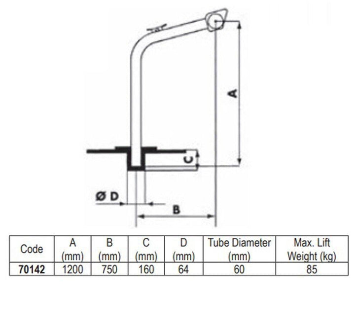 Davit, AISI 316, max lift 85 kg - 4Boats