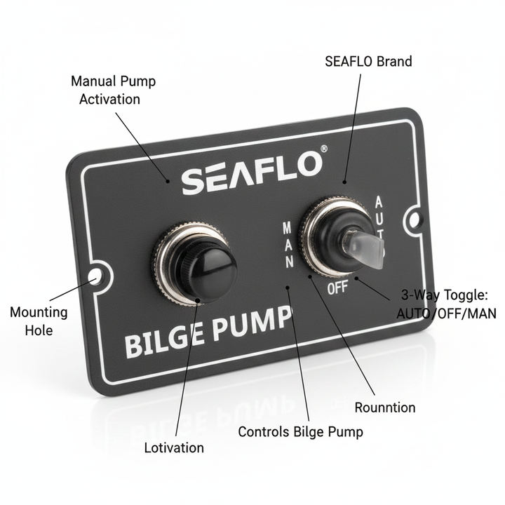 SEAFLO Bilge 3-Way Bilge Switch Panel 12V/24V | 4Boats - Technical specification image 2
