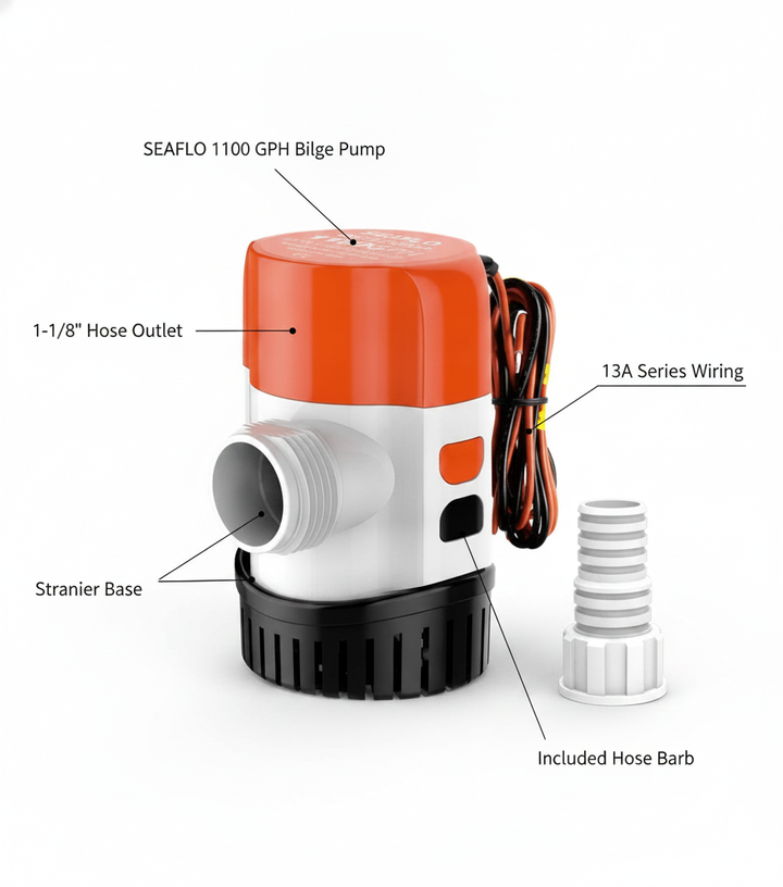 SEAFLO Bilge 13A Series 1100 GPH Submersible Bilge Pump | 4Boats - Technical specification image 2