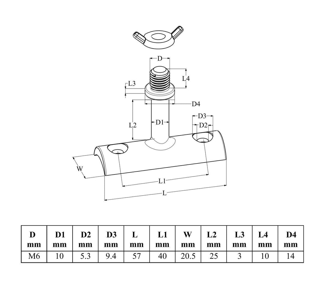 Deck hinge fitting concave base with stem for solar panels 316 A4 stainless steel - 4Boats