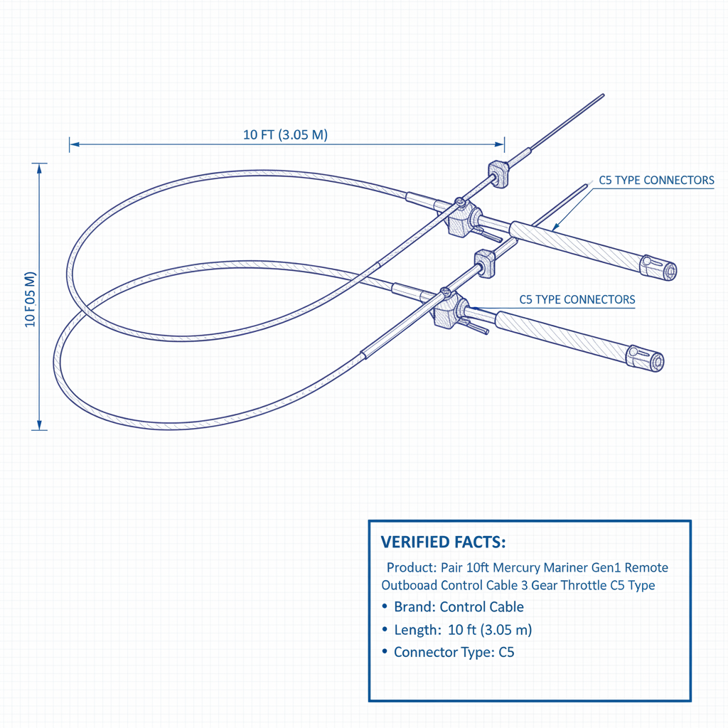 Pair 10ft Mercury Mariner Gen1 Remote Outboard Control Cable 3.05m Gear Throttle C5 Type - Technical specification image 3