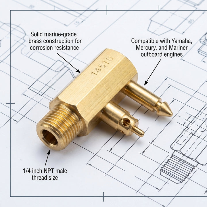 Brass Outboard Fuel Tank Connector for Yamaha Mercury Mariner 1/4" NPT Male