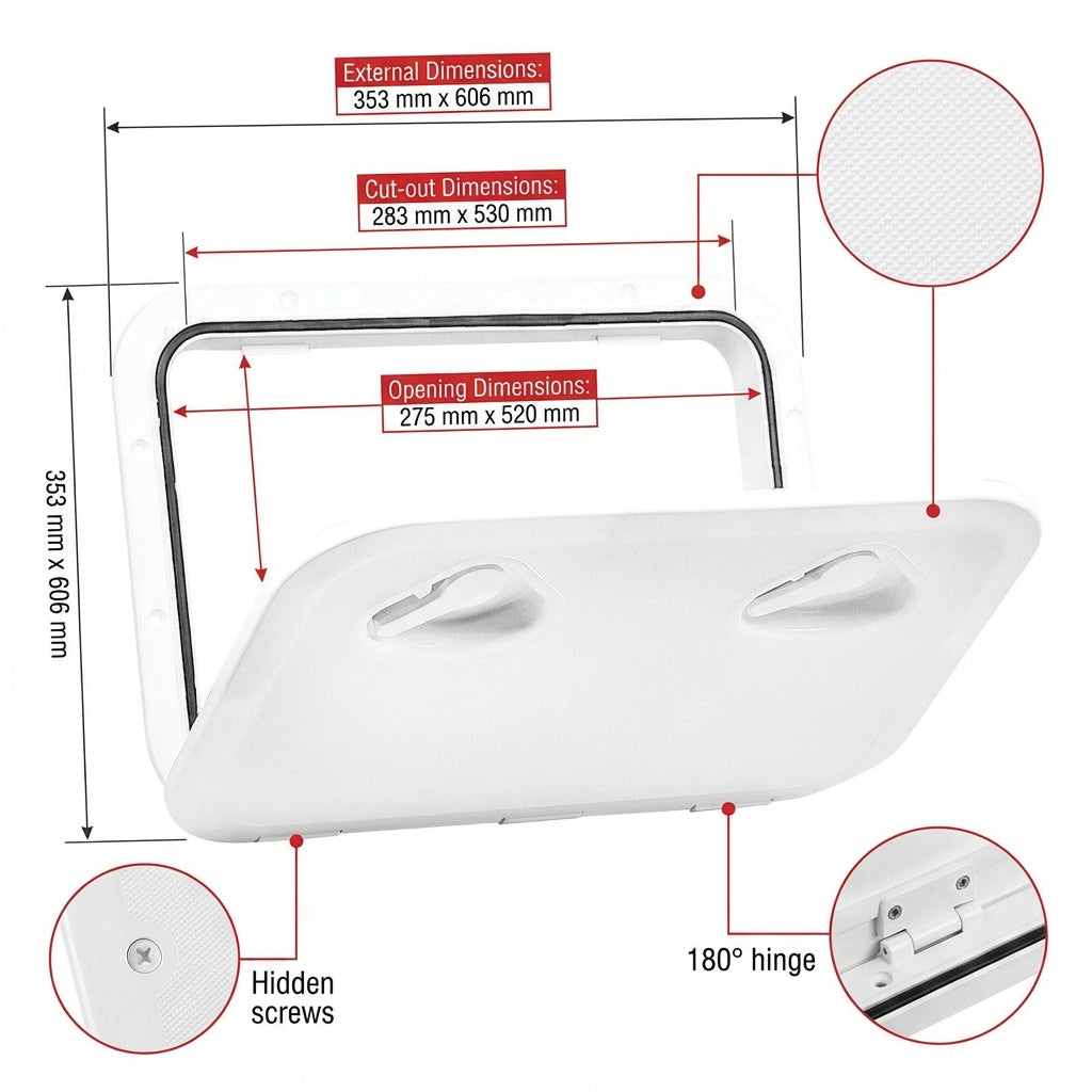 Nuova Rade Top Line White Hatch 353x606mm ISO 12216 Boat Deck Access 196256