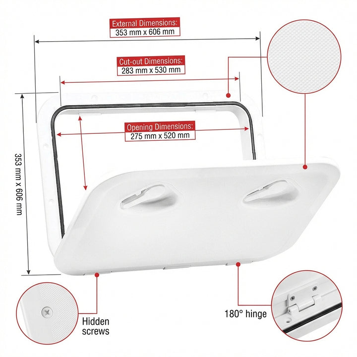 Nuova Rade Top Line White Hatch 353x606mm ISO 12216 Boat Deck Access 196256