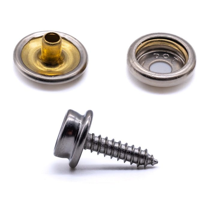 Durable DOT press snap fastener kit brass nickel plated canvas to deck 5/8" screw refill kit