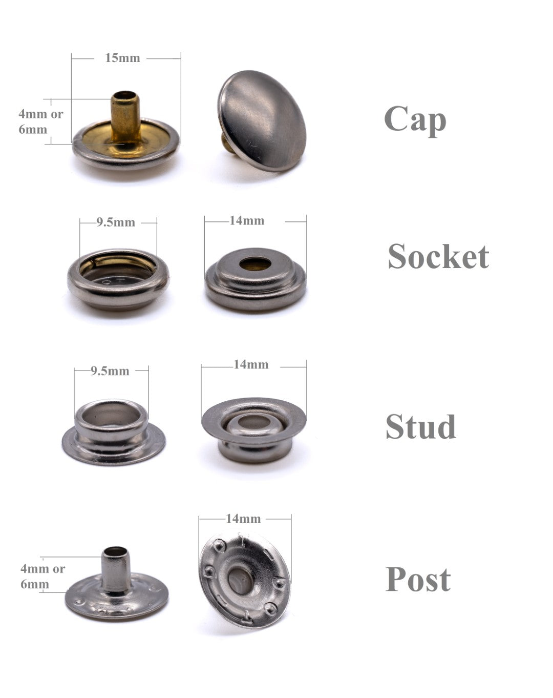 Durable DOT press snap fastener STUD for boat canopy covers brass nickel plated - 4Boats