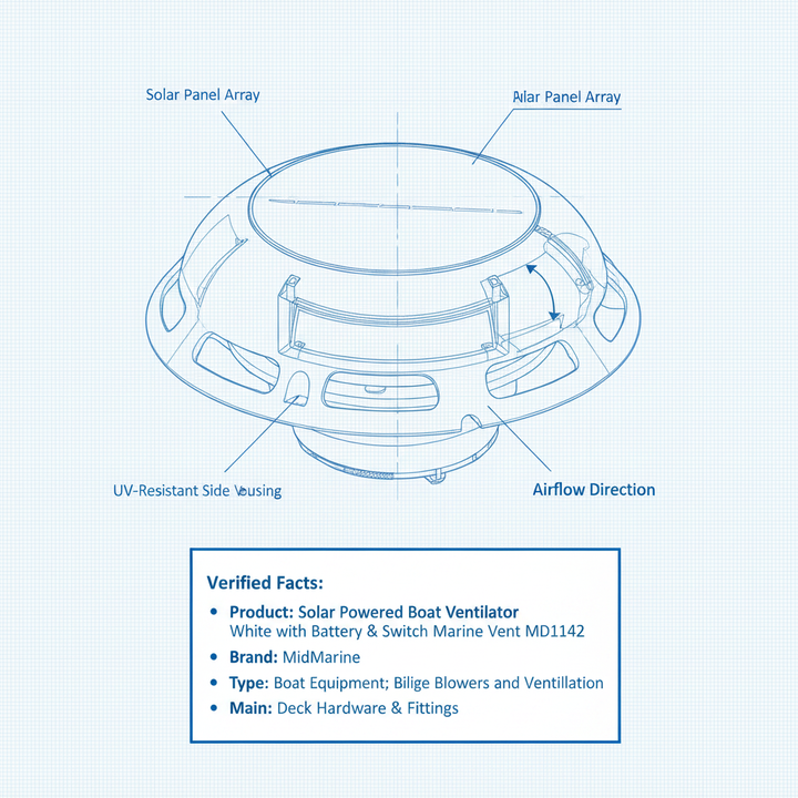 Solar Powered Boat Ventilator White with Battery & Switch Marine Vent MD1142 - Technical specification image 3