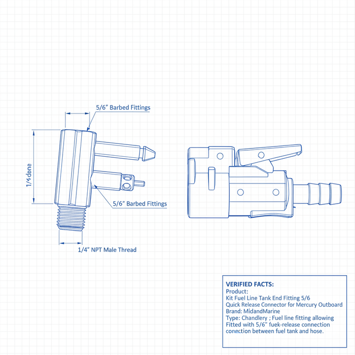 Kit Fuel Line Tank End Fitting 5/16 Quick Release Connector for Mercury Outboard - Technical specification image 3