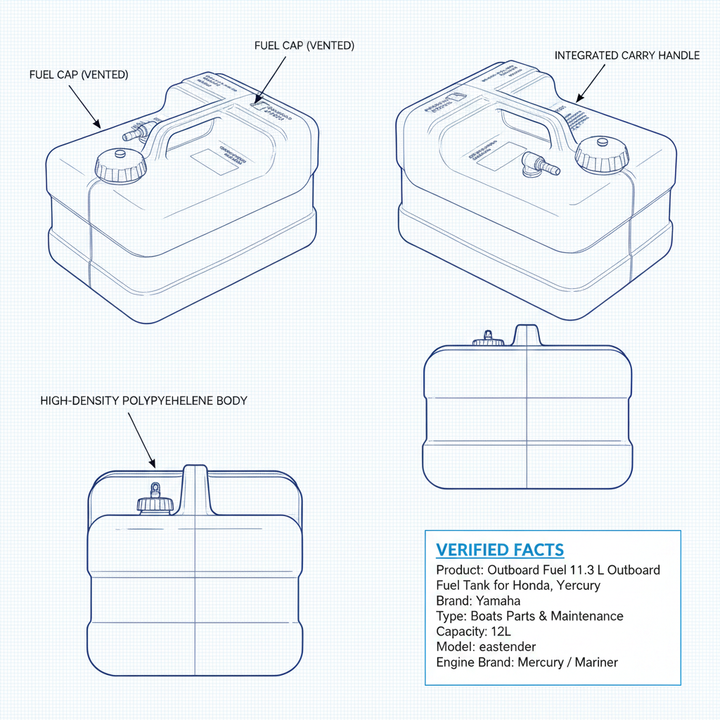 Outboard Fuel 11.3 L Outboard Fuel Tank for Honda, Yamaha, Mercury - Technical specification image 2