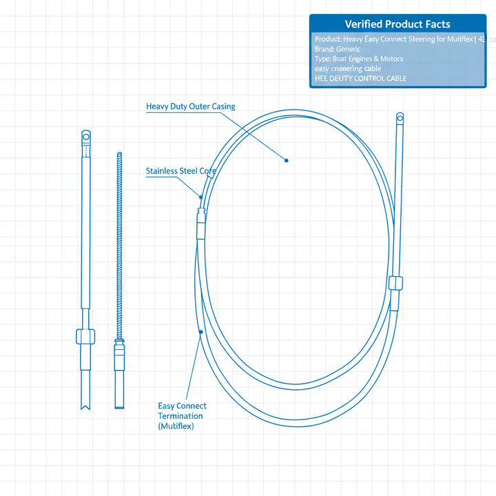 Heavy Duty Easy Connect Steering Cable for Multiflex | 4Boats - Technical specification image 2