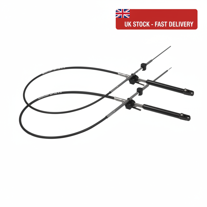 Pair 10ft Mercury Mariner Gen1 Remote Outboard Control Cable 3.05m Gear Throttle C5 Type - UK Stock image 1
