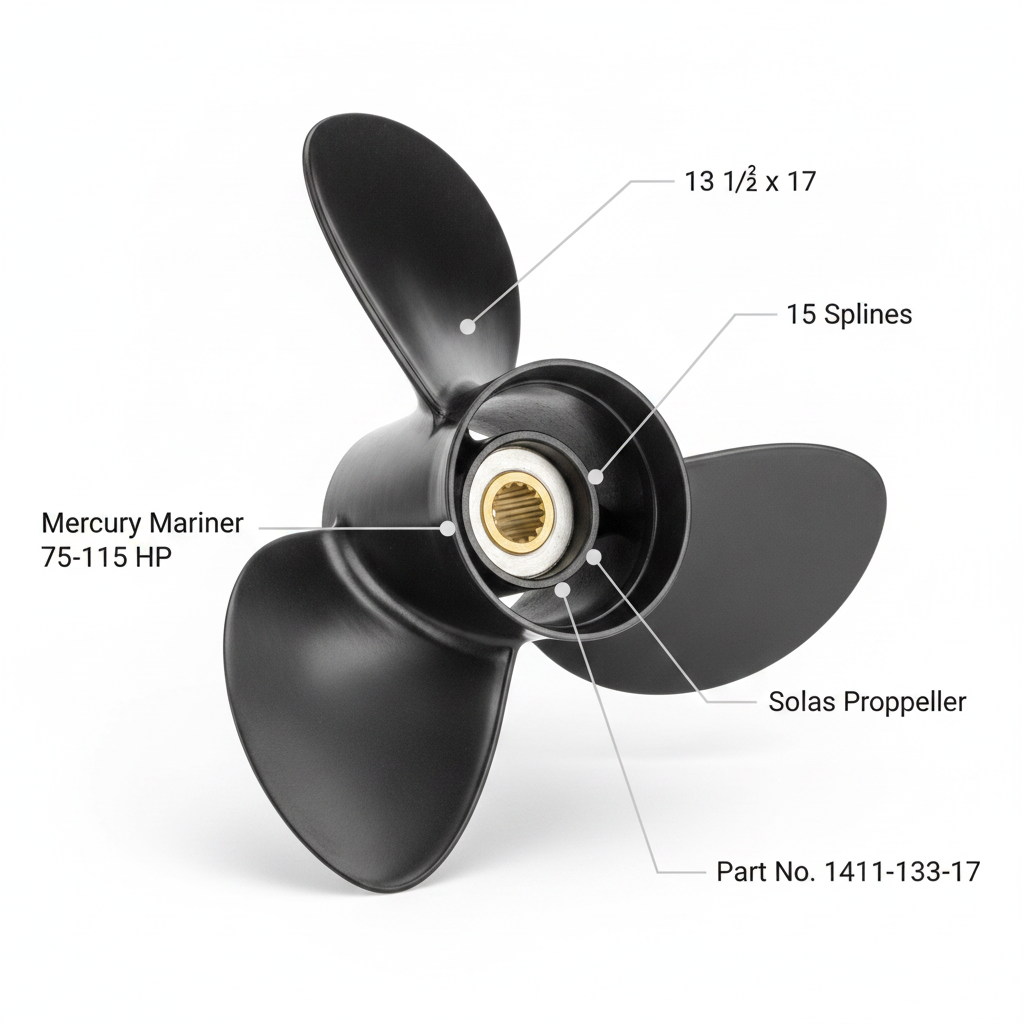 Solas Propeller 13 1/4 x 17 Mercury Mariner 75 90 100 115 HP 15 Splines 1411-133-17 - Technical specification image 2