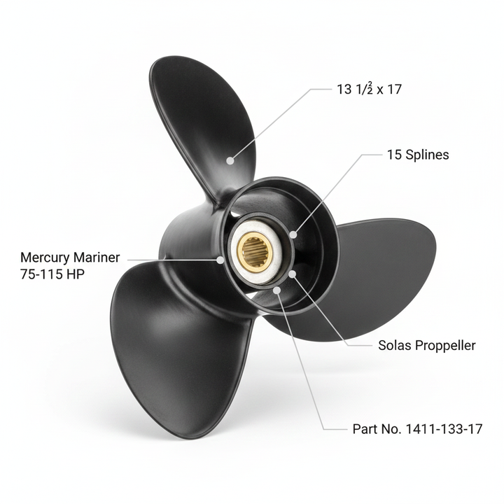 Solas Propeller 13 1/4 x 17 Mercury Mariner 75 90 100 115 HP 15 Splines 1411-133-17 - Technical specification image 2