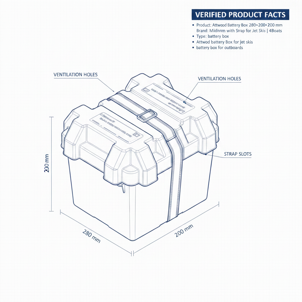Attwood Battery Box 280×200×200 mm with Strap for Jet Skis | 4Boats - Technical specification image 2