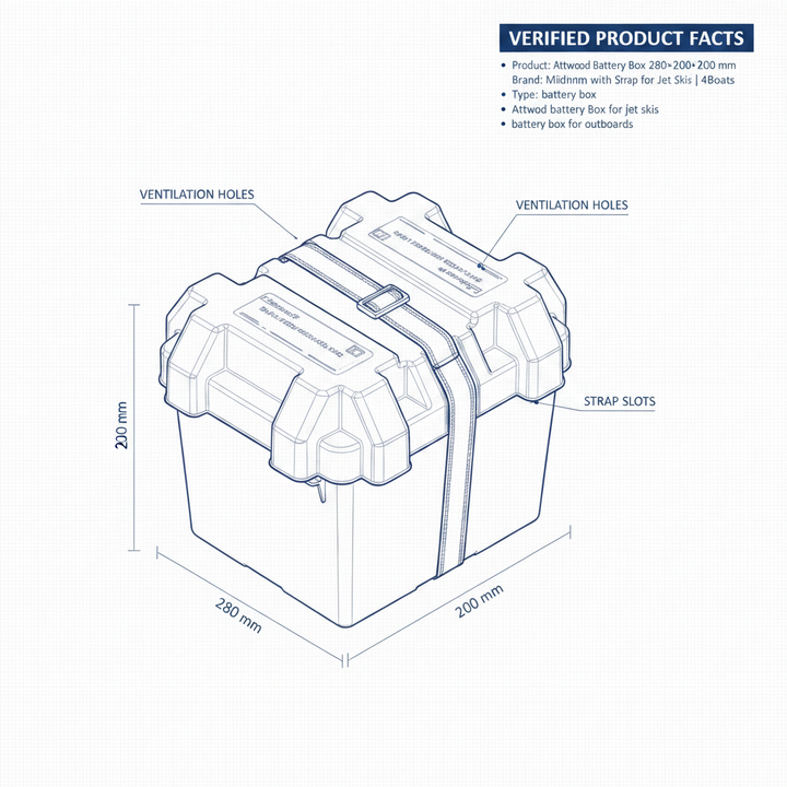 Attwood Battery Box 280×200×200 mm with Strap for Jet Skis | 4Boats - Technical specification image 2