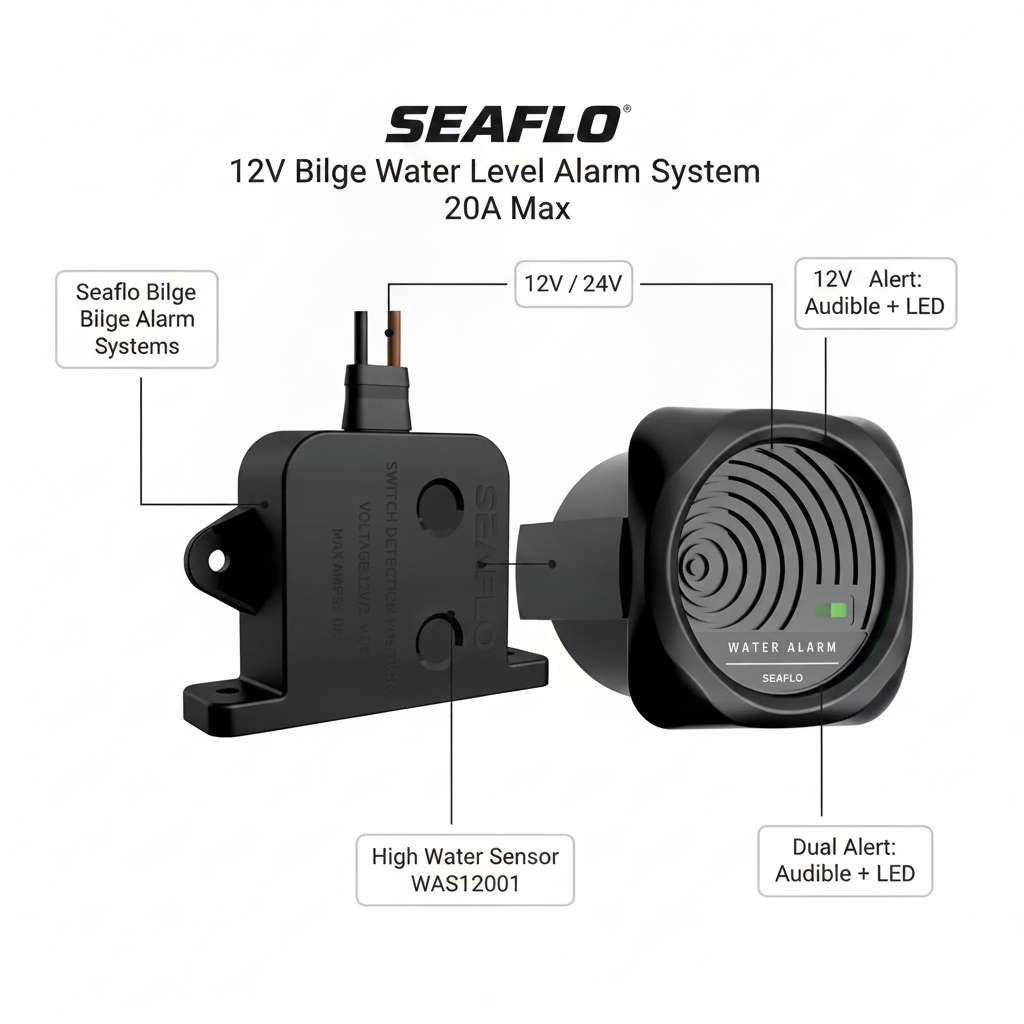 SEAFLO Bilge Water Level Alarm 12/24V 20A/10A | 4Boats - UK Stock image 1