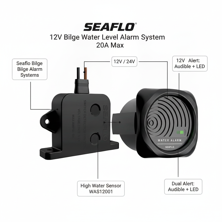 SEAFLO Bilge Water Level Alarm 12/24V 20A/10A | 4Boats - UK Stock image 1
