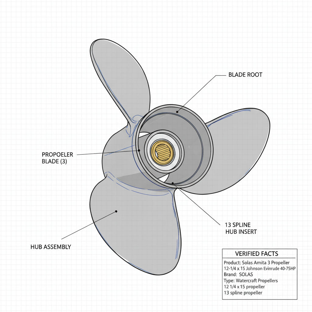 Solas Amita 3 Propeller 12-1/4 x 15 Johnson Evinrude 40-75HP 13 Spline 231112315 - Technical specification image 3